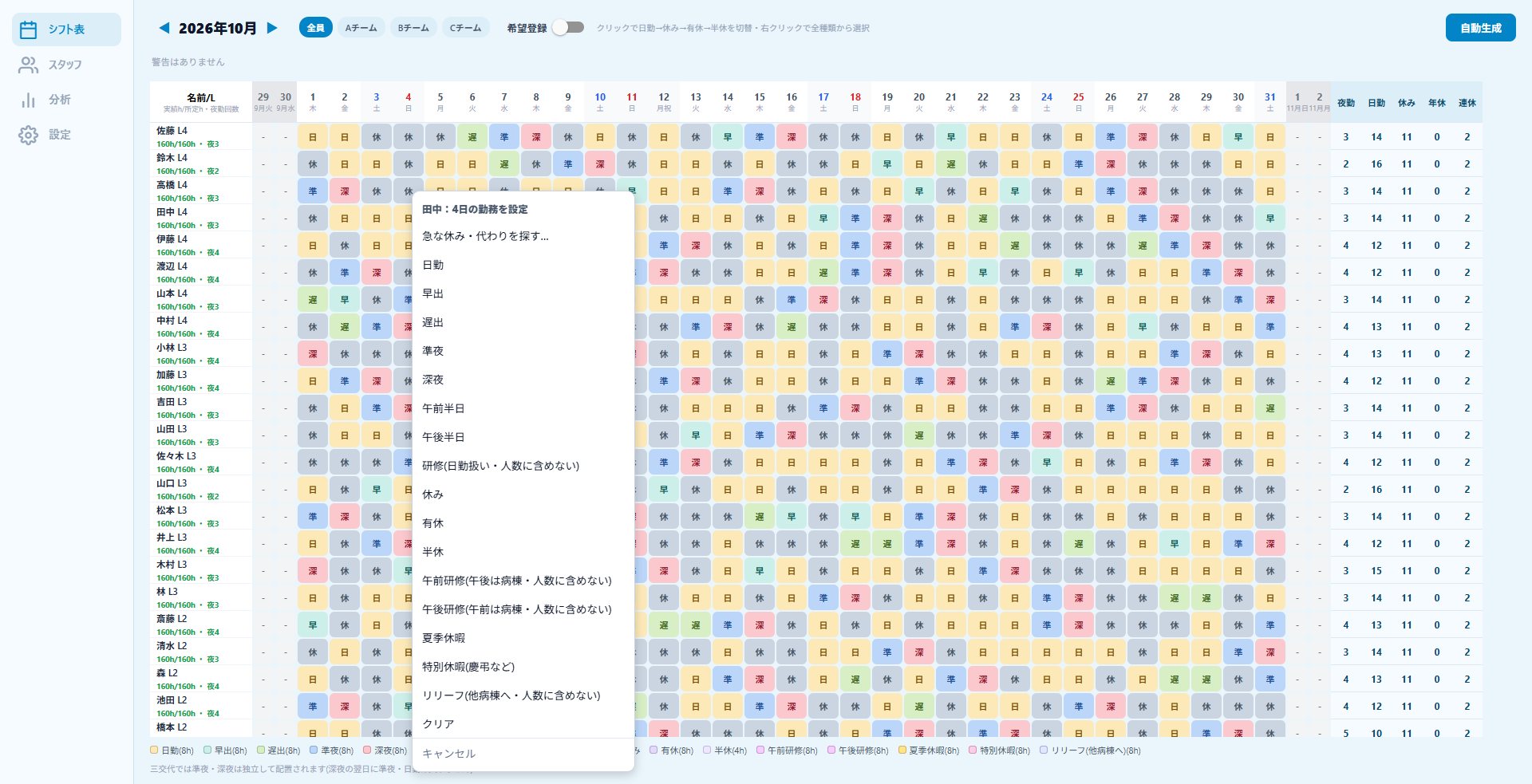 右クリックのメニュー